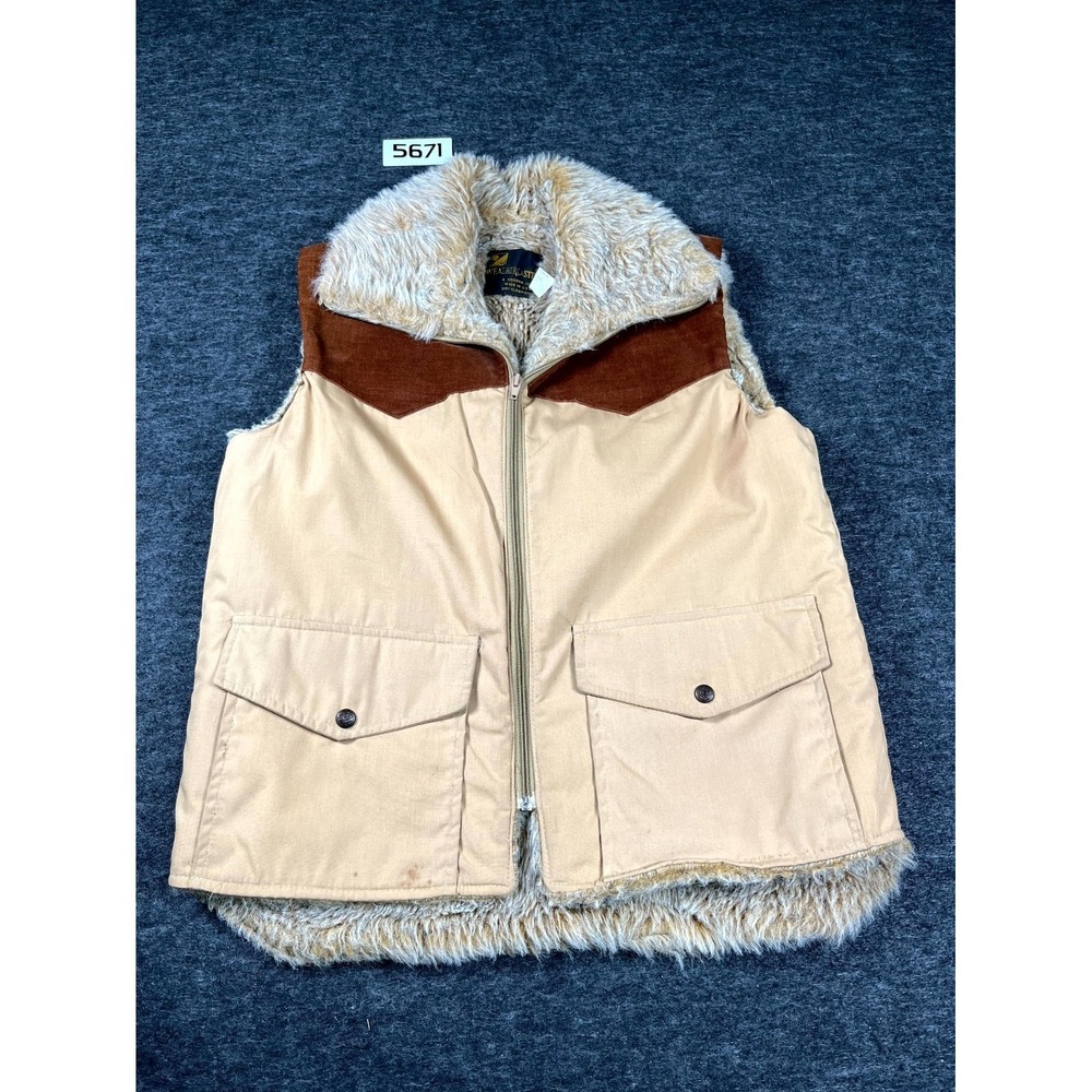 Vintage Weathercaster Vest Womens Medium Beige Lined Sheepskin Full Zipper